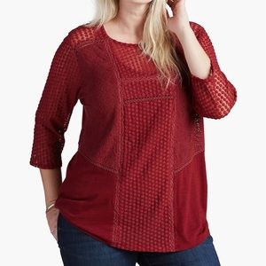 Lucky Brand Dark Red Lace Peasant Top Size XL